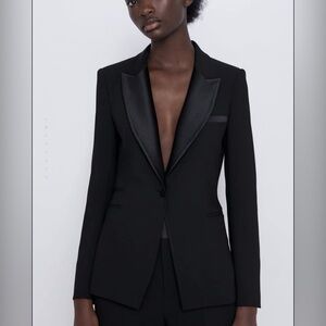 Zara Black Satin Lapel Blazer